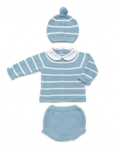 Juliana Vistiendo Bebés Conjunto Punto ranita 3P Jersey Rayas y Gorro 24570