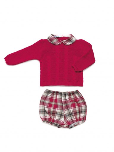 Juliana Vistiendo Bebés Conjunto Punto Jersey Rojo Pantalon Cuadros 24583