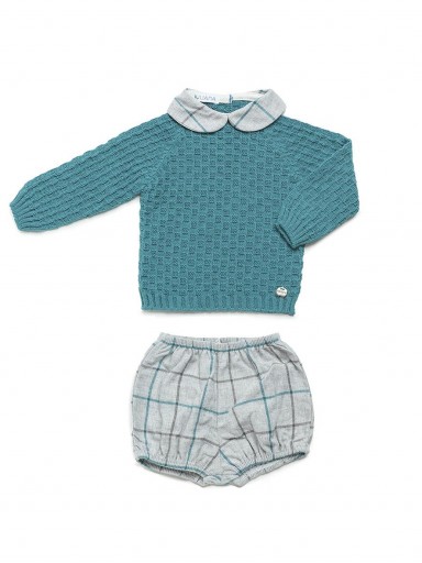 Juliana Vistiendo Bebés Conjunto Punto Jersey Verde Cuello Pantalon Cuadros 24587 [1]