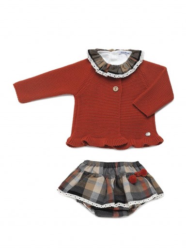 Juliana Vistiendo Bebés Conjunto Chaqueta Caldera Blusa Volante Braguita con sobrefalda Cuadros 24675