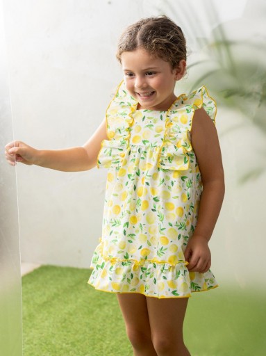 Basmarti Vestido Infantil  amarillo estampado cítricos Bandaranaike Sinimalo 85051