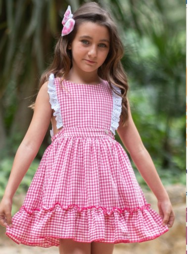 Vera by Nekenia vestido infantil cuadro vichy rosa fucsia escote  25VV05