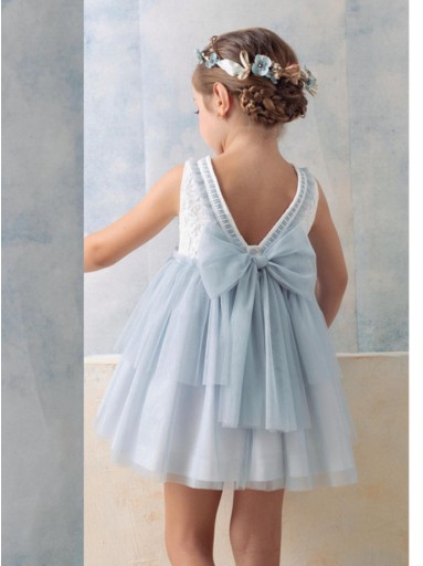 Basmarti Vestido Infantil ceremonia Edha Guipour Blanco volantes Tul Azul 26010 [2]