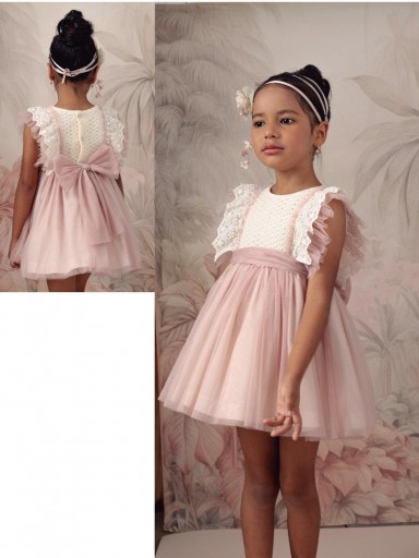Basmarti Vestido Infantil ceremonia Cuerpo encaje falda tul rosa Alba 26031 [3]