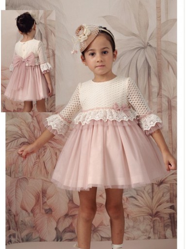 Basmarti Vestido Infantil ceremonia  manga francesa falda tul rosa 26030 [2]