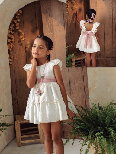 Basmarti Vestido Infantil Ceremonia Fity Blanco Fajin tul rosa 26210 [2]