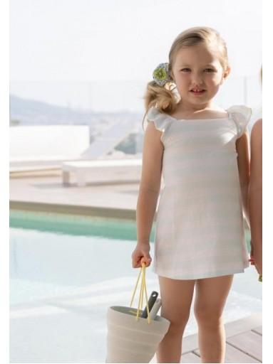 Miranda vestido Infantil  Evase Rayas Blanco y Verde "Clavelina" 0811/V [0]
