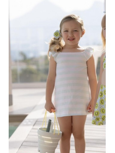 Miranda vestido Infantil  Evase Rayas Blanco y Verde "Clavelina" 0811/V [1]