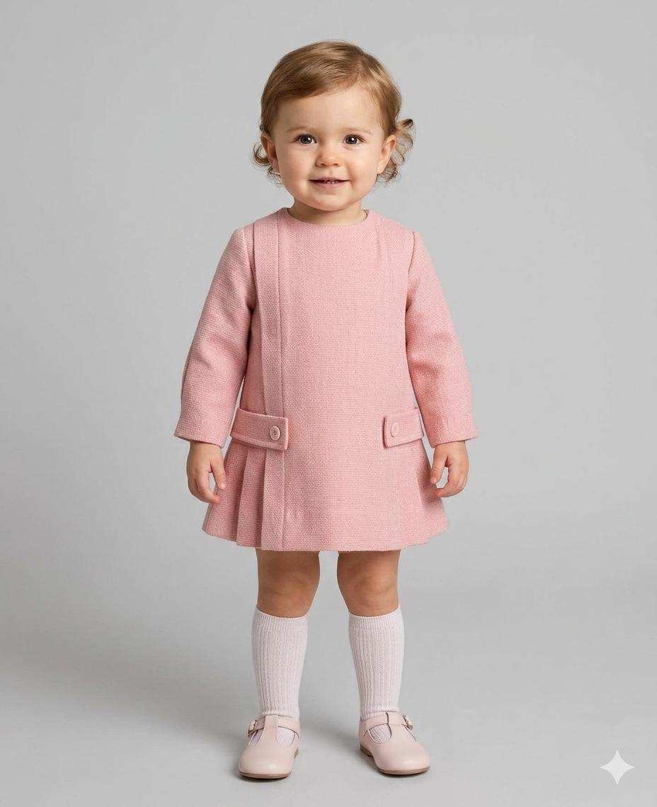 Miranda Vestido Bebe Rosa Palo Corte Trapecio Lorzas y Galones "Taylor" 0125/V