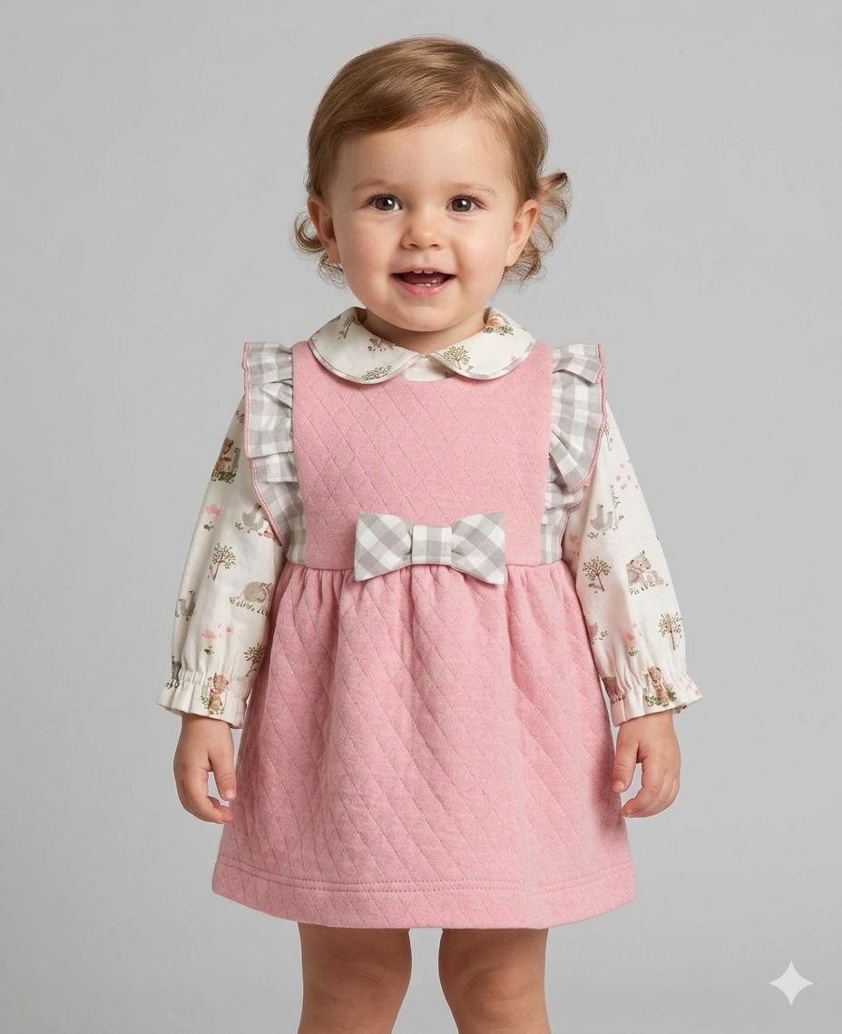 Miranda Vestido Bebe Coqué Rosa Mangas Estampadas "Lilian" 0032/V