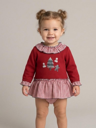 Miranda Vestido Bebe con braguita Cuerpo Rojo Falda cuadro Vichy "Chelsea" 0045/VB