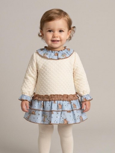 Miranda Vestido Bebe  Cloqué Beig Falda Volantes Estampada "Britanie" 0041/V 