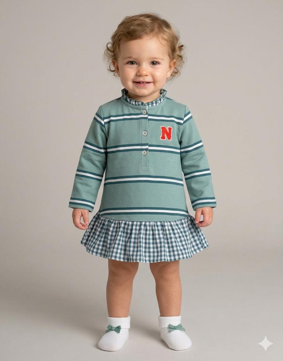 Miranda Vestido Bebe Cuerpo Polo Falda Cuadros Verde 1210/V