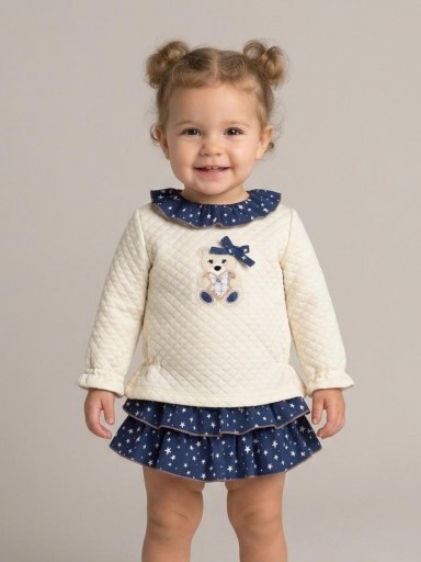 Miranda Conjunto Bebe 2 piezas Sudadera Beige Braguita con Sobrefalda de Volantes Estampada 0521/23
