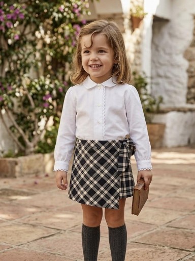 Miranda Conjunto Niña Ceremonia Cuadros Blanco Gris Cuello Blanco "Addison" 0243/23 [1]