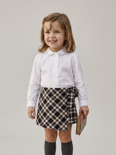 Miranda Conjunto Niña Ceremonia Cuadros Blanco Gris Cuello Blanco "Addison" 0243/23