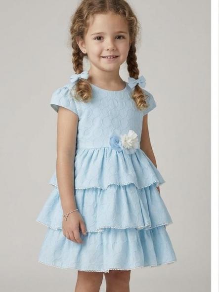 Miranda Vestido Infantil Azul Flor Falda Volantes "Dalia" 0237/V [0]