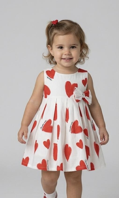 Miranda Vestido Bebe Blanco Estampado corazones Rojos "Fresia" 0524/V