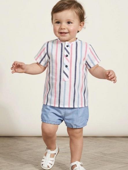 Miranda Conjunto Bebe Niño  Camisa m/l Rayas Pantalón Corto Azul "Peonia"0144/23 [0]
