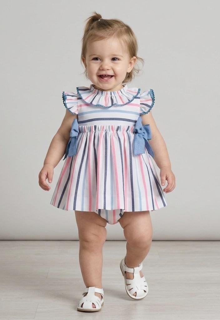 Miranda Vestido Bebe Rayas Volante Cuello y Lazadas "Peonía" 0144/V