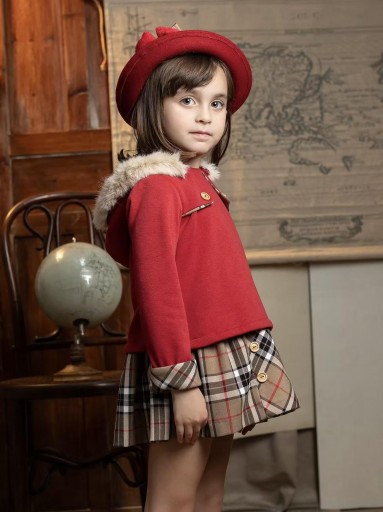 Basmarti Vestido Infantil  Combinado Cuerpo rojo Falda Cuadros Burberrys  "Orsay" 25752