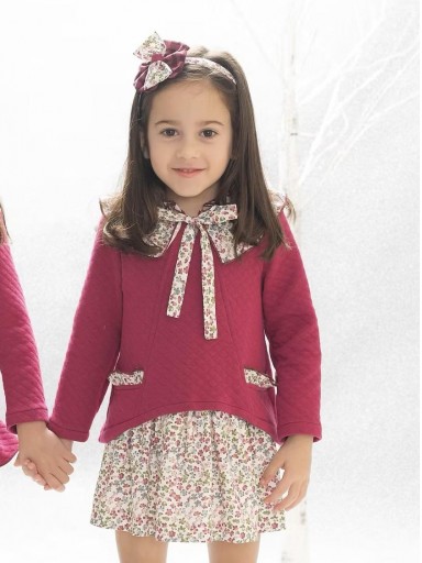Basmarti Vestido Infantil Evasé Combinado Cuerpo Cloque Fucsia Falda Flores "Reina Sofia" 25630 [0]