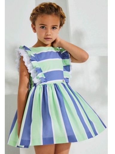 Nekenia Vestido Infantil Vuelo Rayas Azul Verde Lima Volantes Tira Bordada 2321820 [0]