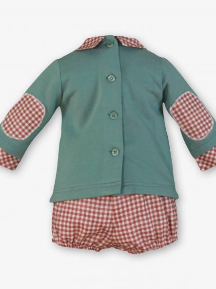 Miranda Conjunto Bebe Niño Sudadera Verde perrito y Pantalón Cuadro Vichy Rojo "Madison" 0037/23 [2]