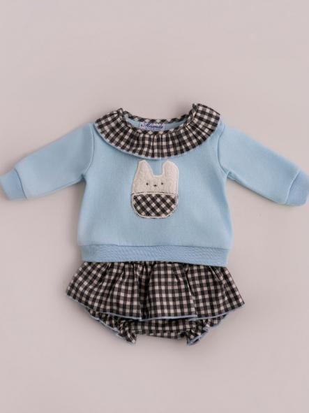 Miranda Vestido Bebe Azul Braguita con Sobrefalda Cuadro Vichy "Blossom" 0048/VB [2]