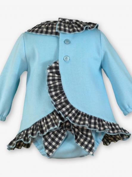 Miranda Vestido Bebe Azul Braguita con Sobrefalda Cuadro Vichy "Blossom" 0048/VB [3]