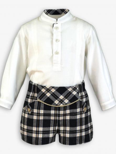 Miranda Conjunto Bebe Niño Camisa Blanca M/C Pantalón Cuadros "Addison" 0144/23 [1]