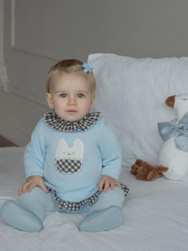 Miranda Vestido Bebe Azul Braguita con Sobrefalda Cuadro Vichy "Blossom" 0048/VB [0]