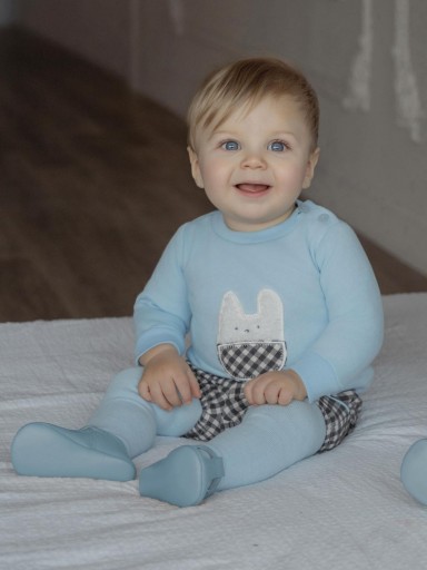 Miranda Conjunto Bebe Niño Sudadera Azul y Pantalón Cuadro Vichy "Blossom"  0049/23 [0]