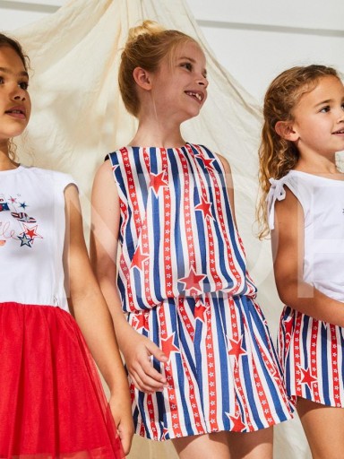 Nekenia Vestido Infantil Rayas Rojo Azul Estrellas Talle Bajo Sin Mangas 23VV02 [3]