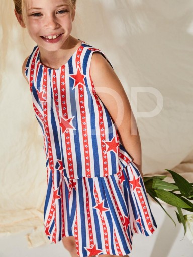 Nekenia Vestido Infantil Rayas Rojo Azul Estrellas Talle Bajo Sin Mangas 23VV02 [1]