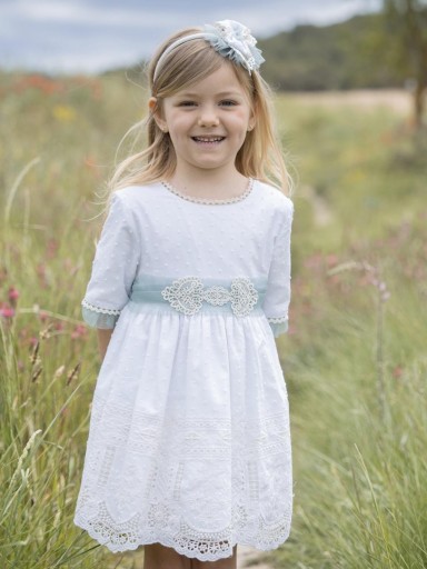 Miranda vestido infantil ceremonia Plumeti beige encaje fajin tul verde "Vulpecula" 0223/V [3]