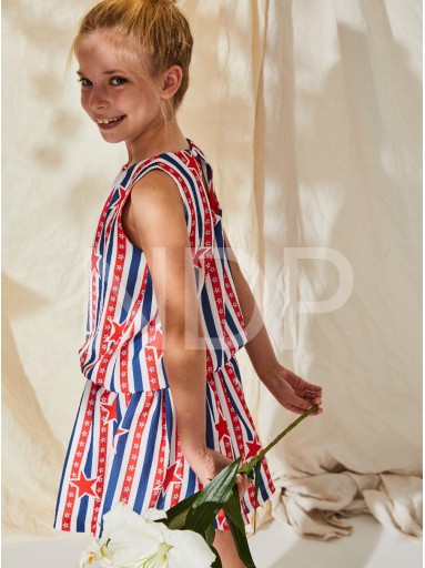 Nekenia Vestido Infantil Rayas Rojo Azul Estrellas Talle Bajo Sin Mangas 23VV02 [0]
