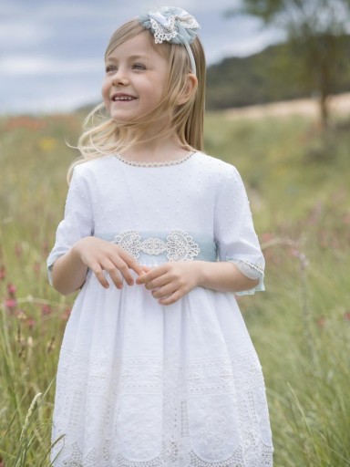 Miranda vestido infantil ceremonia Plumeti beige encaje fajin tul verde "Vulpecula" 0223/V [2]