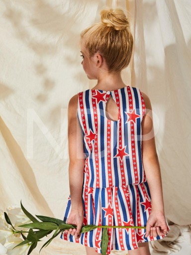 Nekenia Vestido Infantil Rayas Rojo Azul Estrellas Talle Bajo Sin Mangas 23VV02 [2]