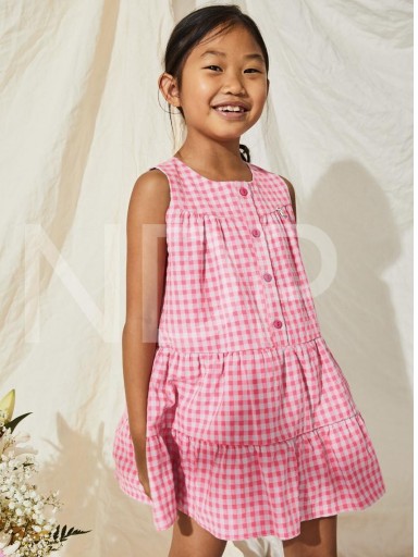 Nekenia Vestido Infantil Cruadros Vichy Fucsia Cierre Botones Sin Mangas 23VV27 [1]