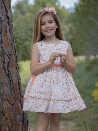 Miranda vestido infantil ceremonia estampado melocotón lazadas tul "Columba" 0229/V [1]