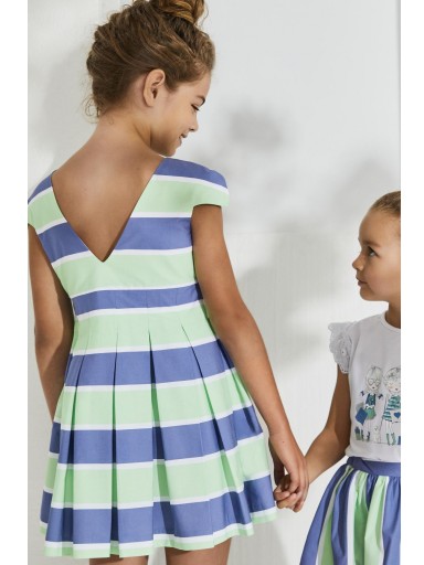 Nekenia Elegante Vestido Infantil Vuelo Rayas Azul Verde Lima Lazada Cintura 2321821 [1]
