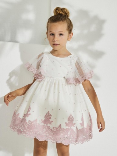 Nekenia Vestido Infantil Vuelo Ceremonia Tul Bodoques Bordado Floral Rosa Volante Mangas 2321812 [0]