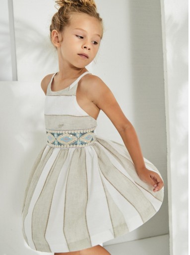 Nekenia Vestido Infantil Rayas Beig Bordado Cintura Escote Halter Espalda 2321803 [0]