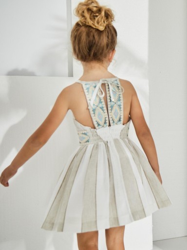 Nekenia Vestido Infantil Rayas Beig Bordado Cintura Escote Halter Espalda 2321803 [1]