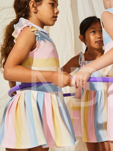 Nekenia Vestido Infantil Vuelo Cuello Polo Rayas Multicolor Tonos Pastel Sin Mangas  23VV14 [2]