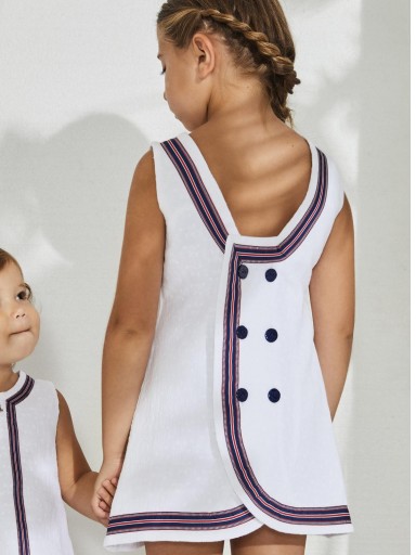 Nekenia Vestido Infantil Trapecio Blanco Vivo Bicolor Marino/Rojo Escote Espalda Botones 2321824 [0]