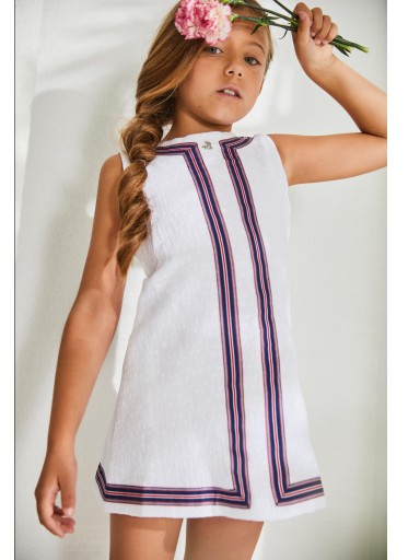 Nekenia Vestido Infantil Trapecio Blanco Vivo Bicolor Marino/Rojo Escote Espalda Botones 2321824 [1]