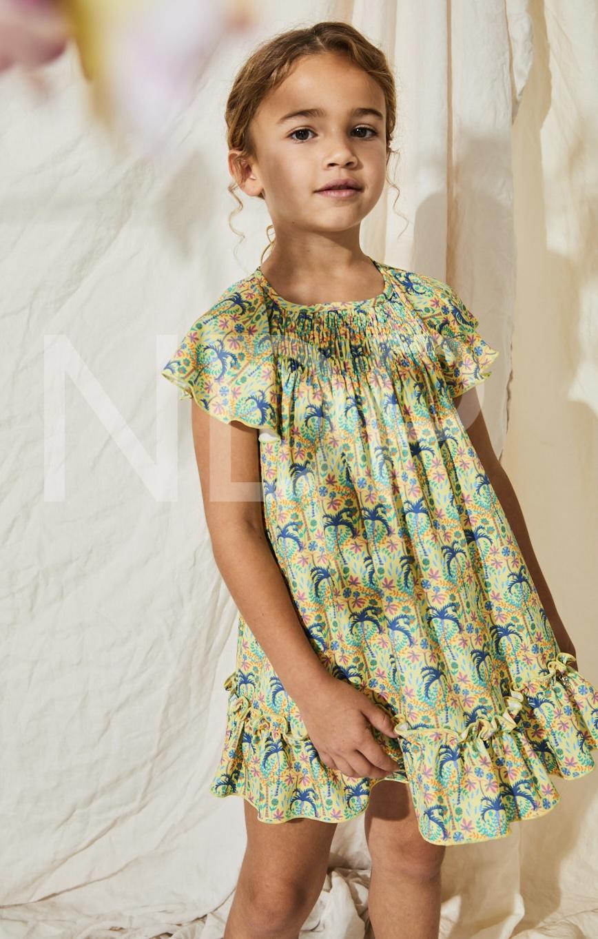 Nekenia Vestido Infantil Estampado Tropical Palmeras Volante Bajo 23VV07