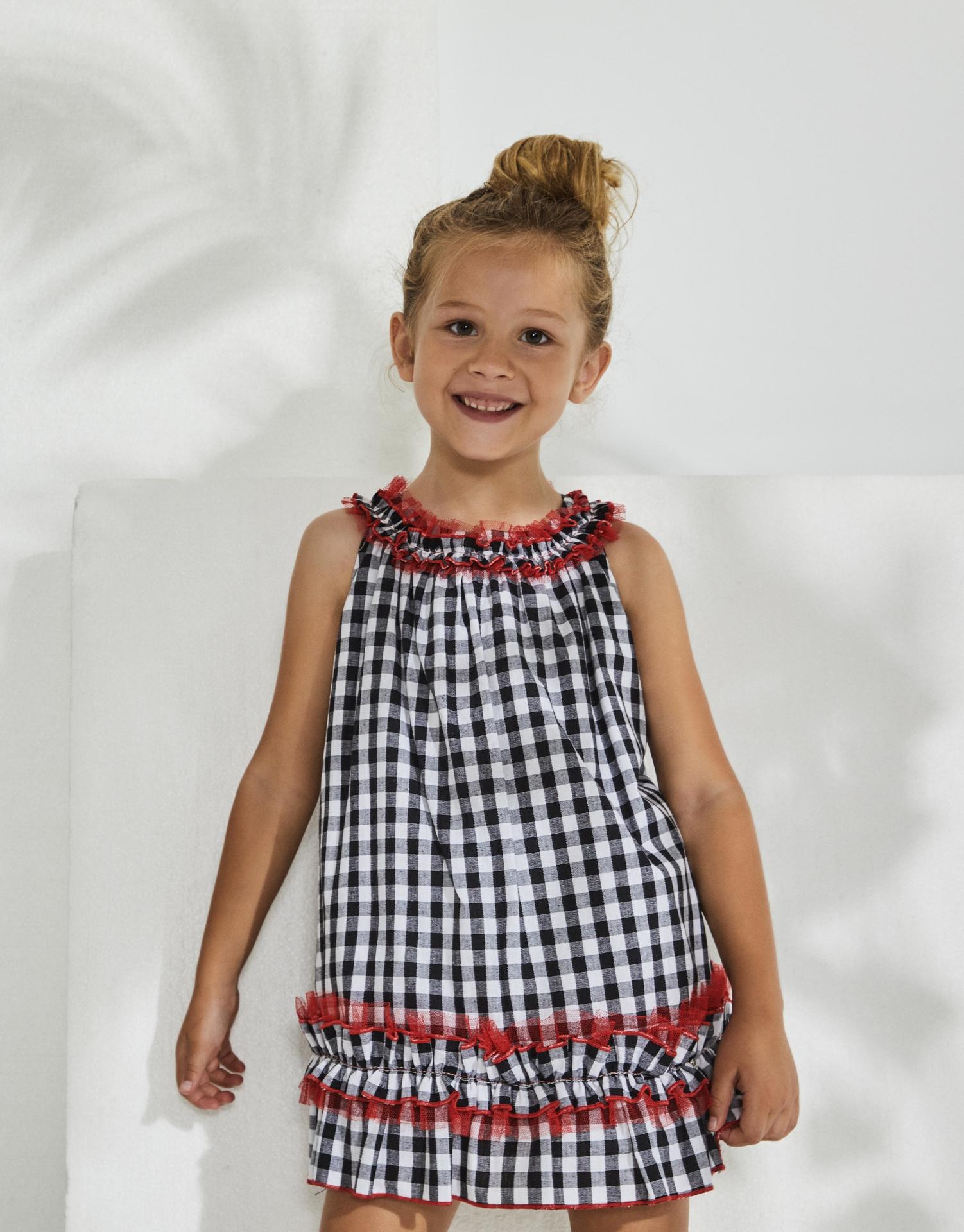 Nekenia Vestido Infantil Cuadros Vichy Negro Vivo Tul Rojo 2321805